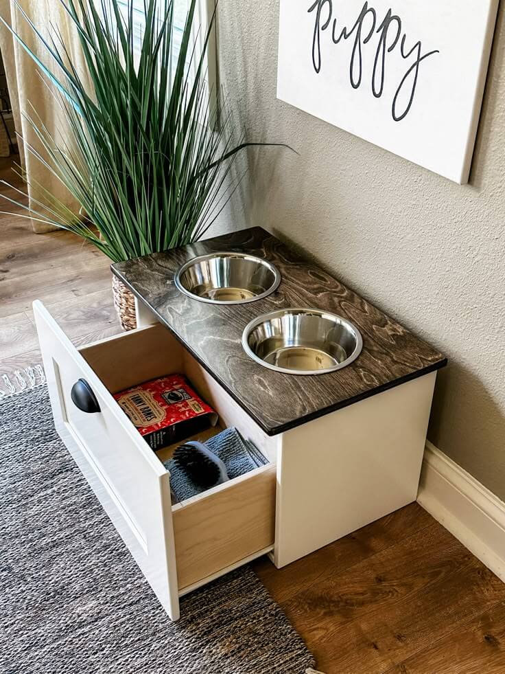 elevated dog feeding station for two dogs