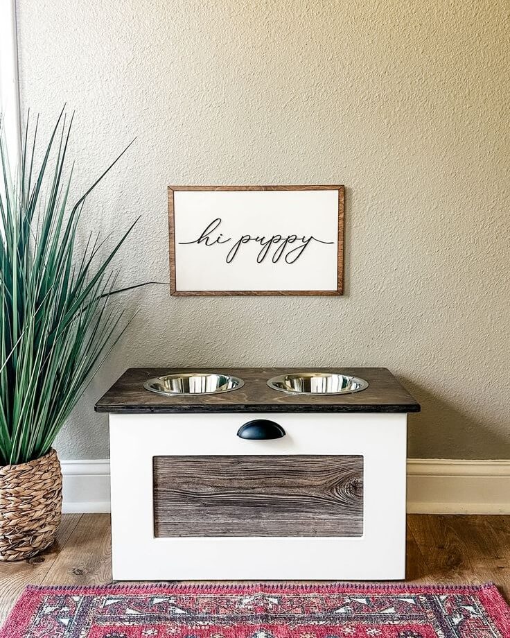 ethnic or rustic dog feeding and storage station