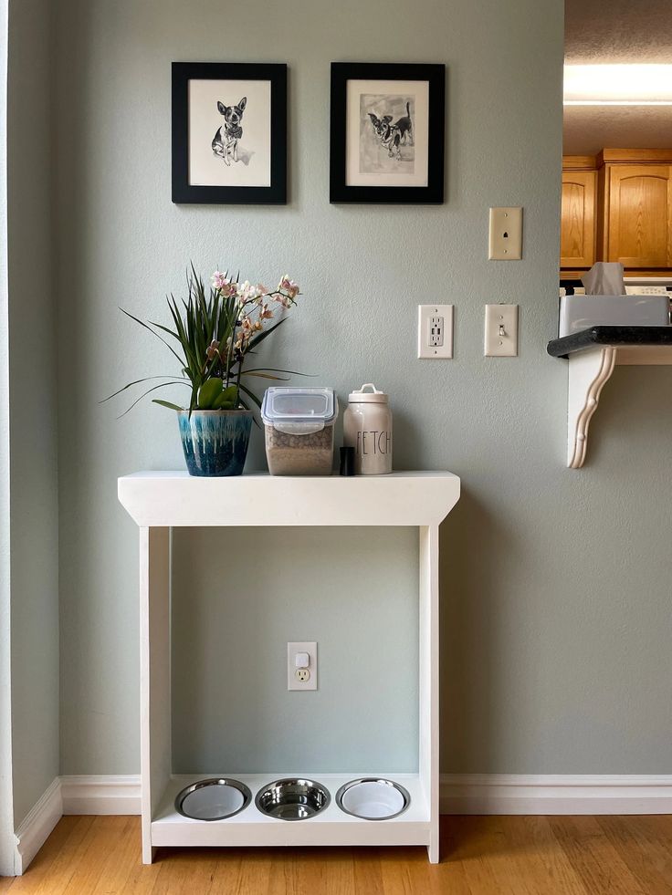 kitchen or dining room dog feeding station