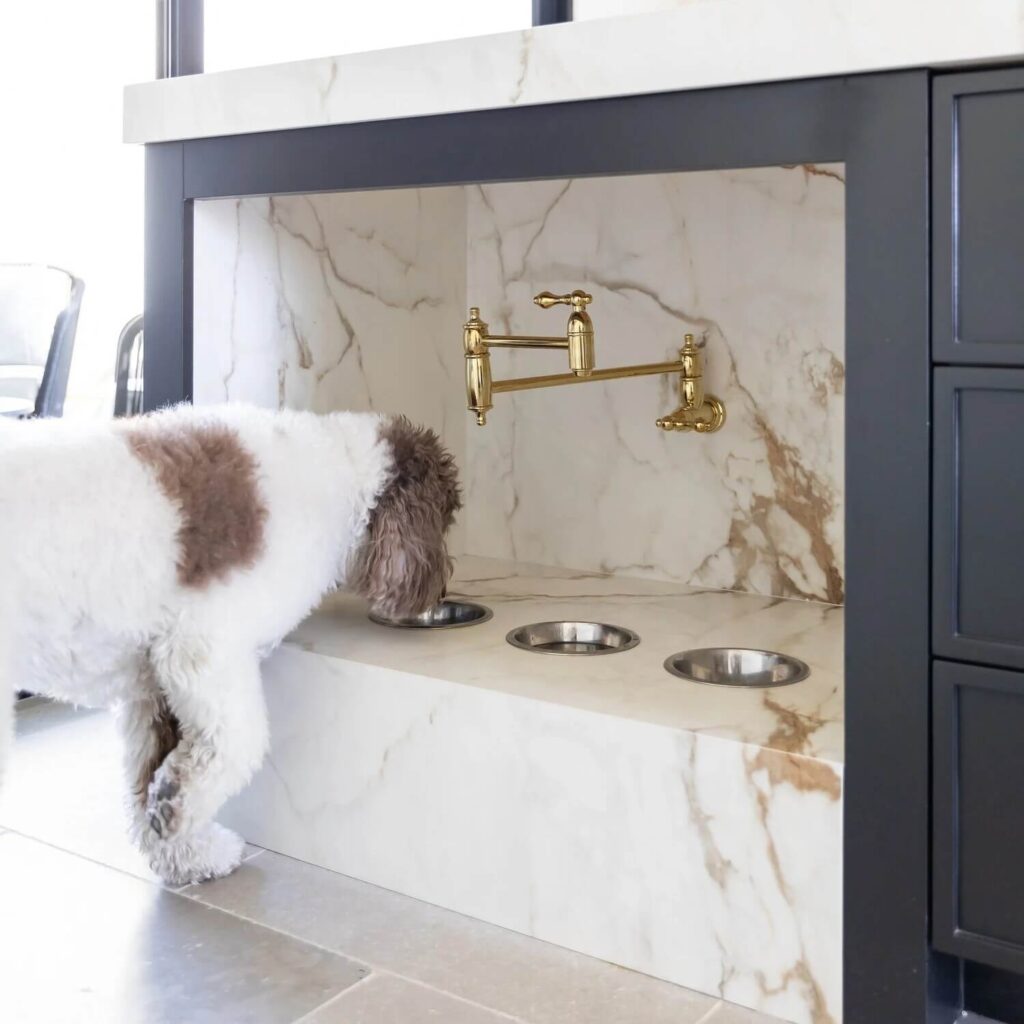 marble dog feeding station