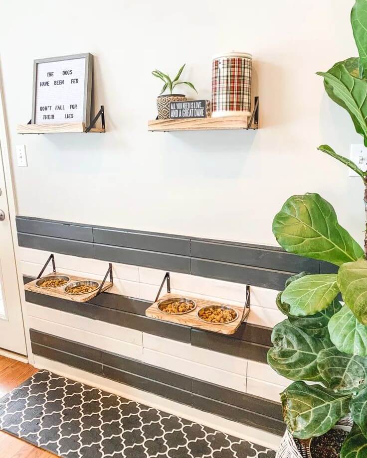 simple hallway feeding station for large dogs